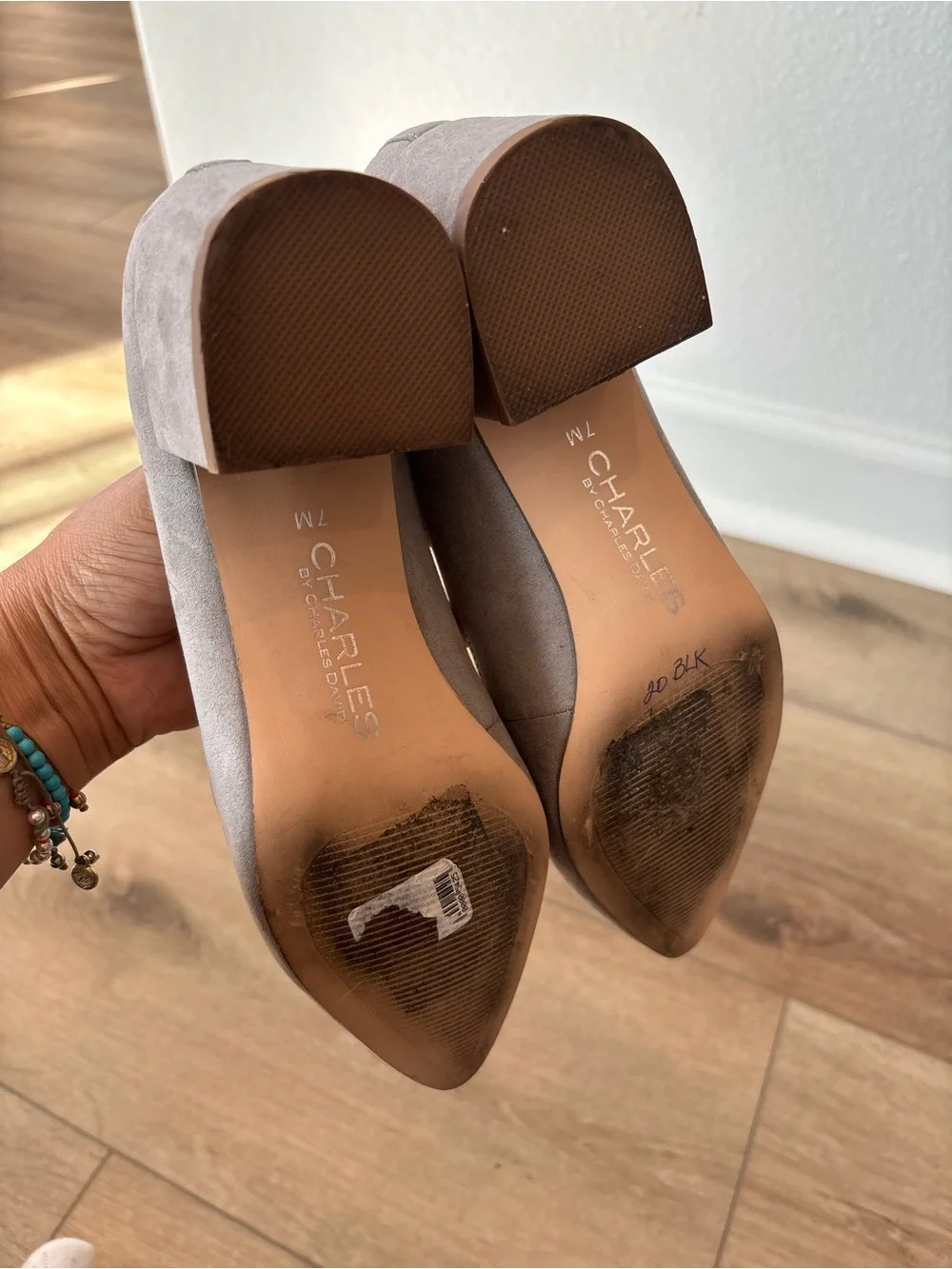 Charles David Lace-Up Pointed Toe Chunky Heel in Taupe Size 7